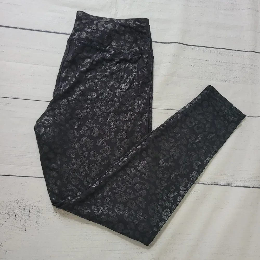 Chico's‎ Zenergy Size 8/10 Pull-On Ankle Leggings Metallic Shine Animal Print